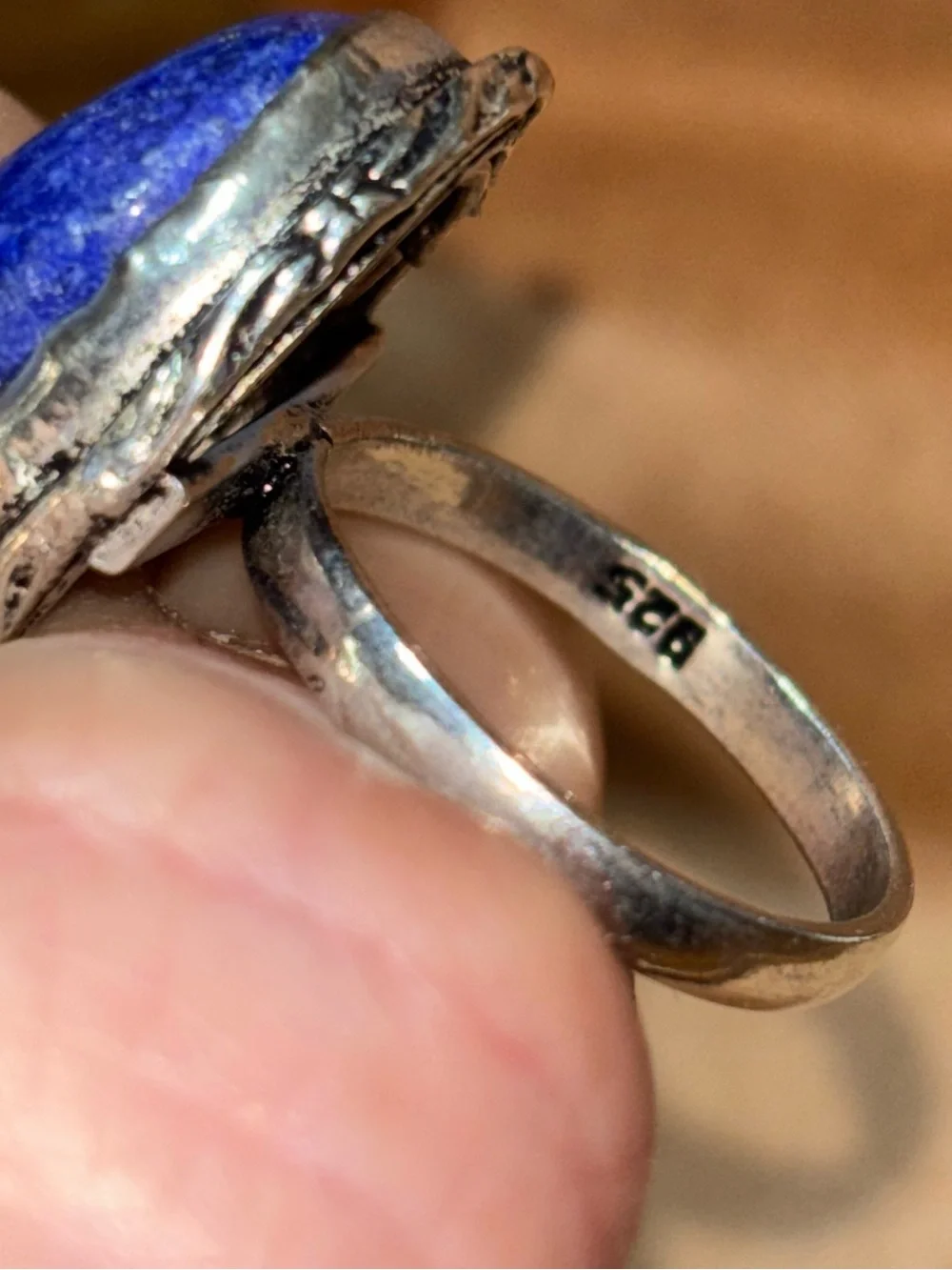 Vintage Lapis Lazuli Ring Sterling Silver Boho Statement Ring